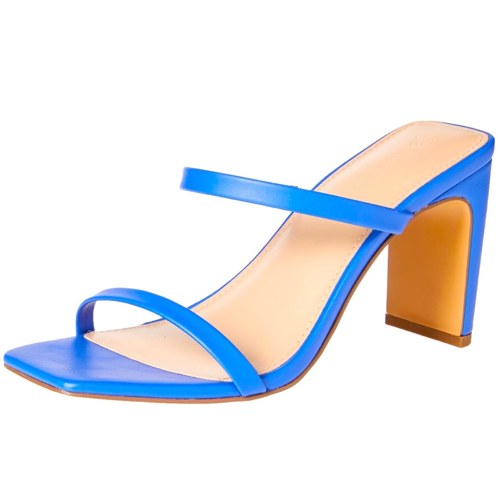 NWT Square Toe Two Strap High Heeled Sandal, Dazzling Blue